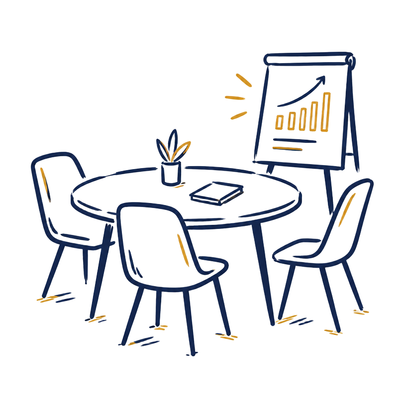 Hand-drawn illustration of a meeting table